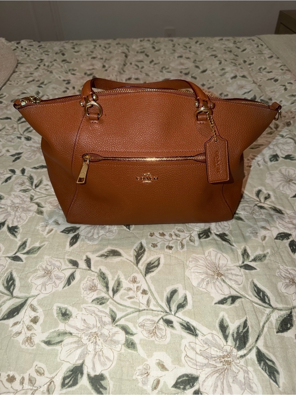 Coach Pebbled Leather Tote - Cognac